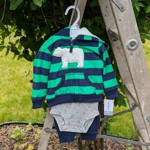 Carter 3 piece sweatshirt, onsie, and pants. NWT
